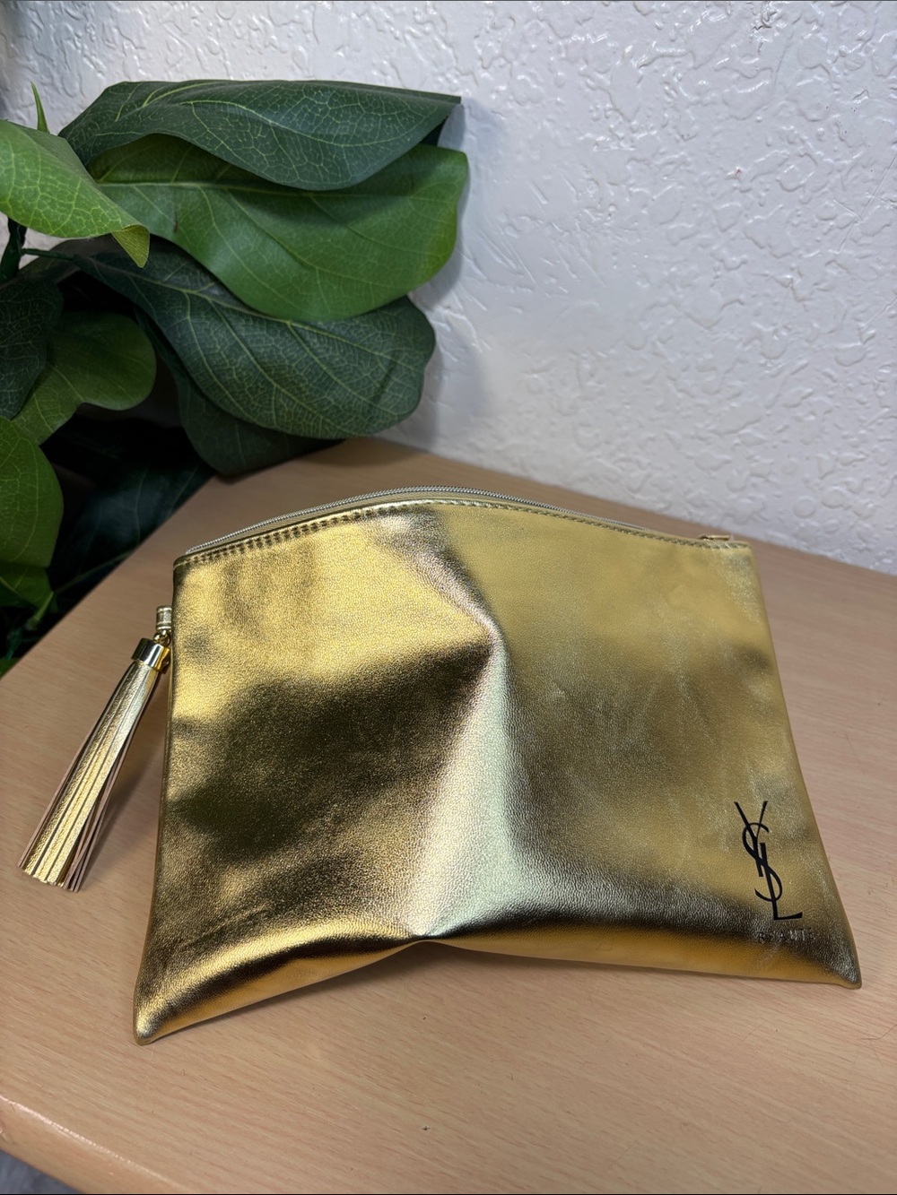 Yves Saint Laurent Metallic Gold Tassel Zip Pouch